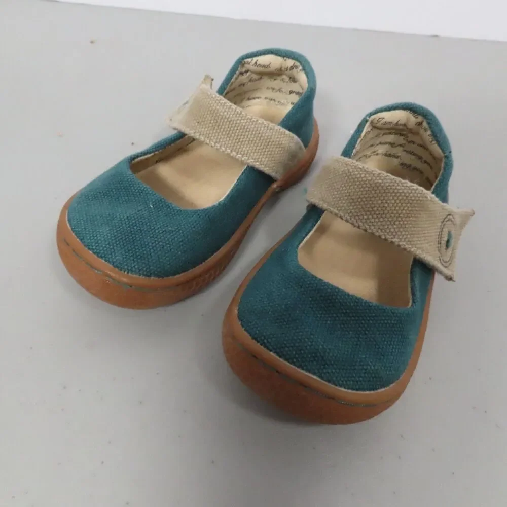 Livie & Luca Teal Blue Canvas Mary Jane Shoes Toddler Girls Size 5 Hook Loop